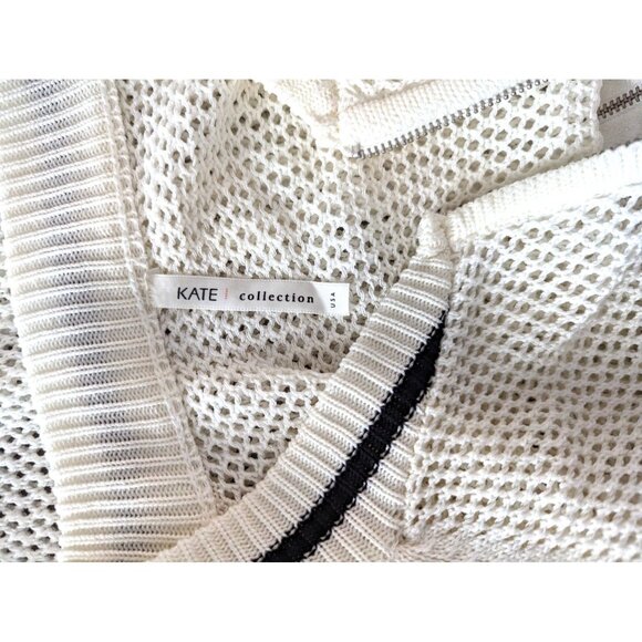 Kate Collection Preppy Mesh Knit Sweater with Stripes & Zipper Front Large - Picture 5 of 8